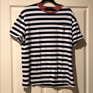 Men’s Ralph Lauren Polo short sleeve T-shirt. Blue and white stripes. Large